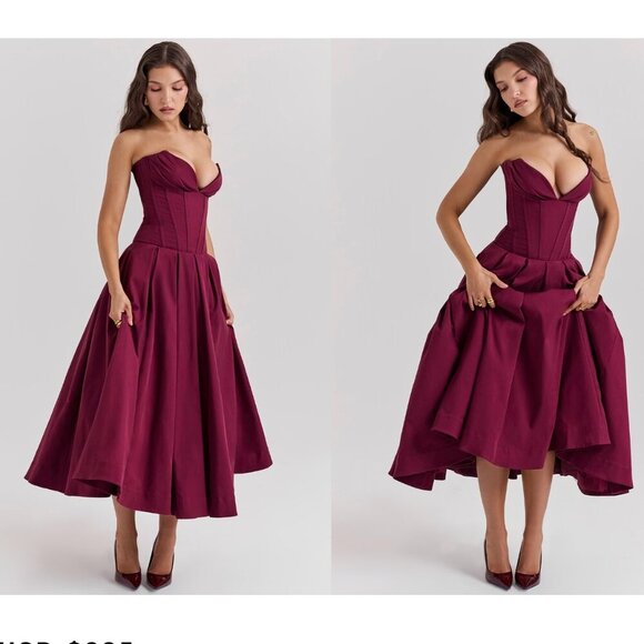 HOUSE OF CB 'Lady' Wine Strapless Midi Dress NWOT SIZE S - Picture 1 of 12